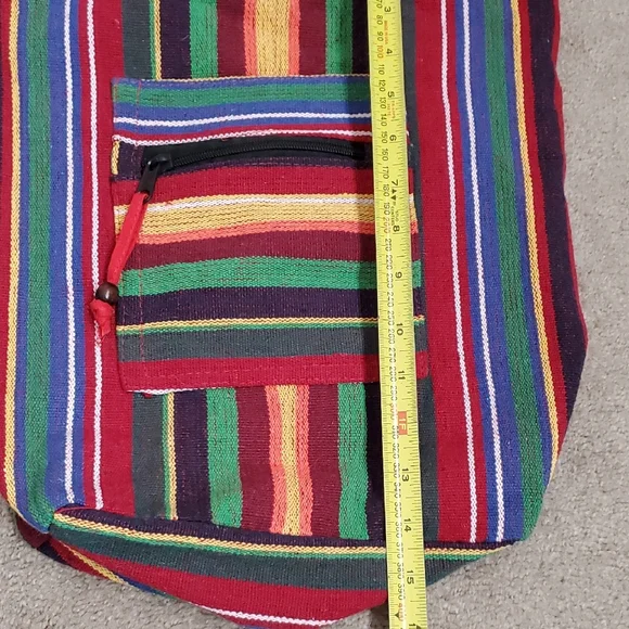 Multicolor Striped Cotton Crossbody Boho Hippie Festival Vacation Sling Bag - Picture 7 of 9